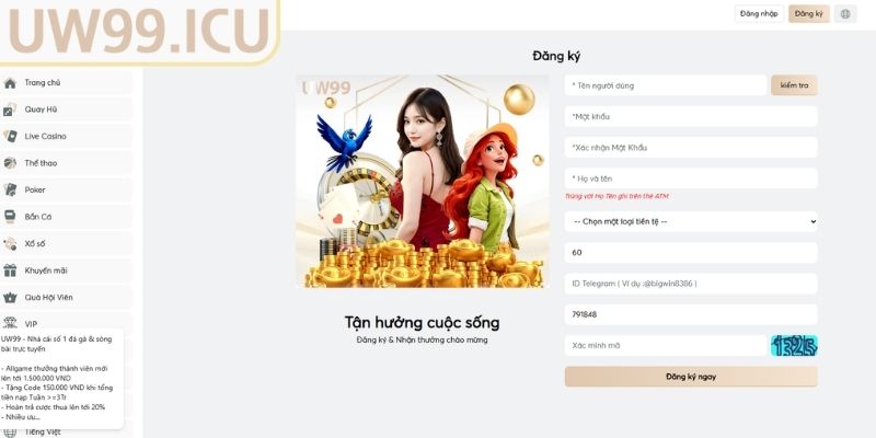 Tìm nút đăng ký UW99  và điền thông tin