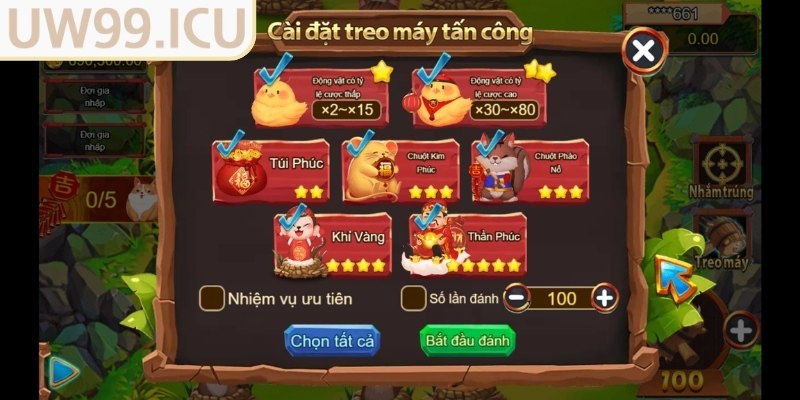 Bảng thưởng trong Gõ Búa Phát Tài UW99